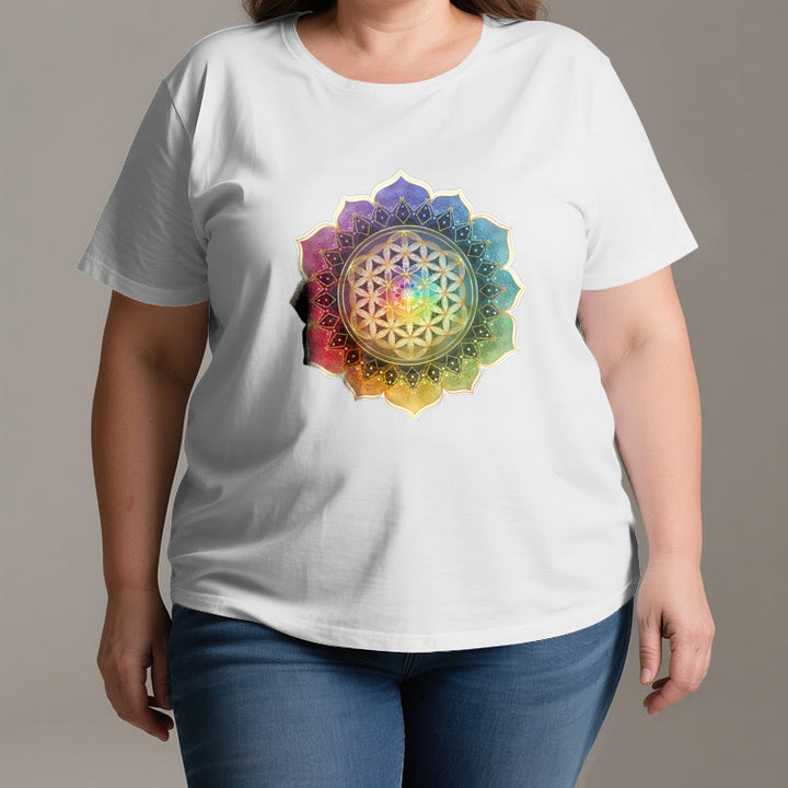 T-shirt en coton Olivenorma avec médaille des 7 chakras et fleur de vie - image 2