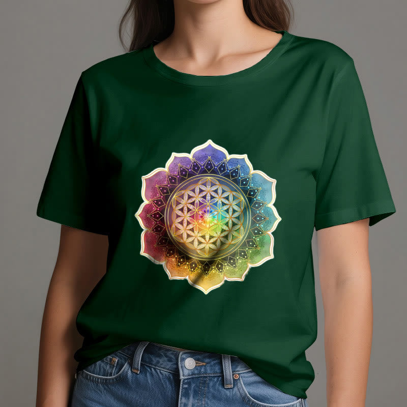 T-shirt en coton Olivenorma avec médaille des 7 chakras et fleur de vie - image 21