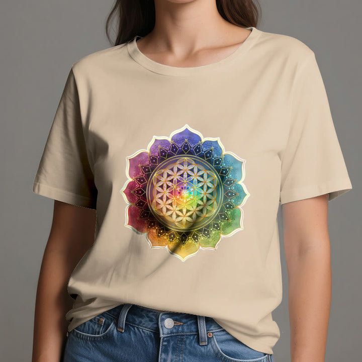 T-shirt en coton Olivenorma avec médaille des 7 chakras et fleur de vie - image 11