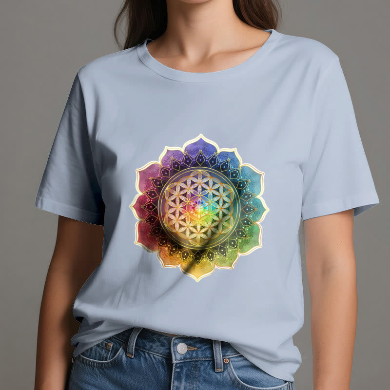 T-shirt en coton Olivenorma avec médaille des 7 chakras et fleur de vie - image 13