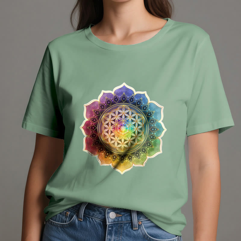 T-shirt en coton Olivenorma avec médaille des 7 chakras et fleur de vie - image 18