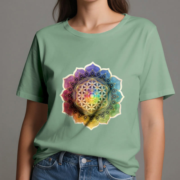 T-shirt en coton Olivenorma avec médaille des 7 chakras et fleur de vie - image 18