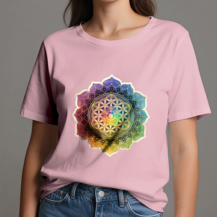 T-shirt en coton Olivenorma avec médaille des 7 chakras et fleur de vie - image 15