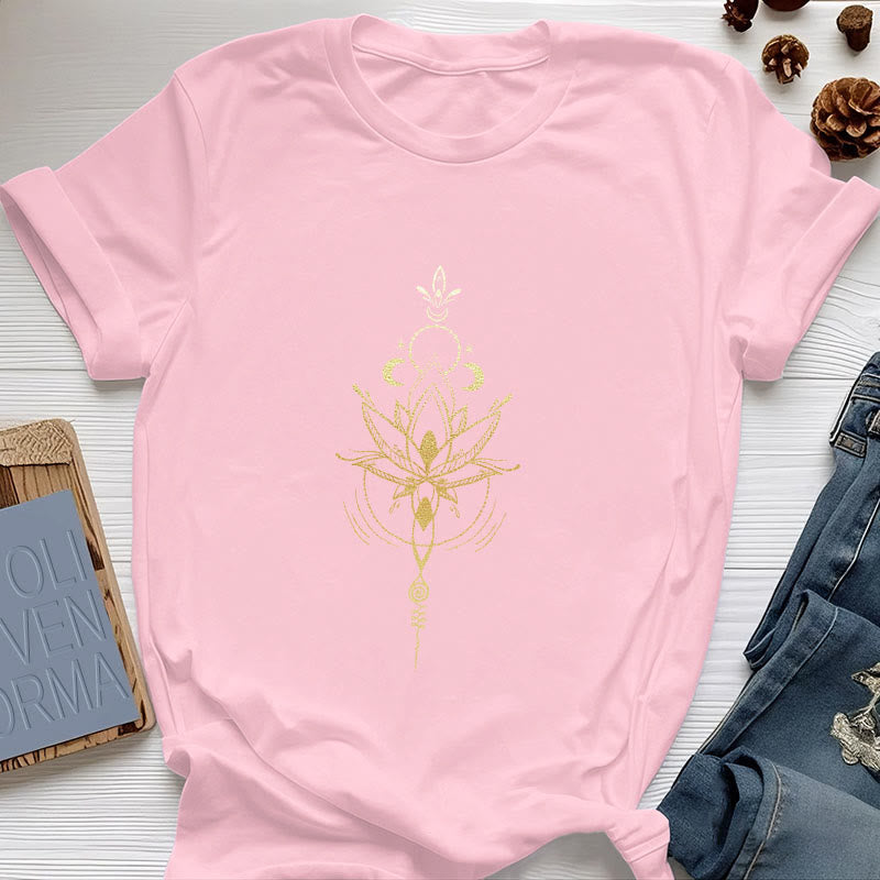 T-shirt en coton Olivenorma avec protection des phases de la lune et du lotus - Rose - 2XL - image 16