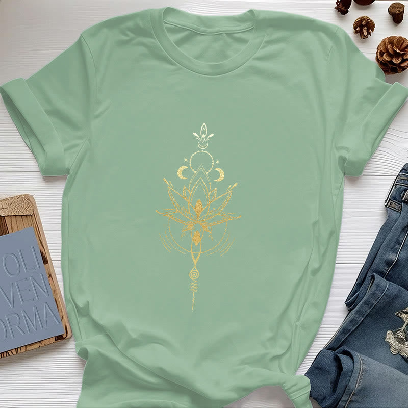 T-shirt en coton Olivenorma avec protection des phases de la lune et du lotus - Vert clair - 2XL - image 19