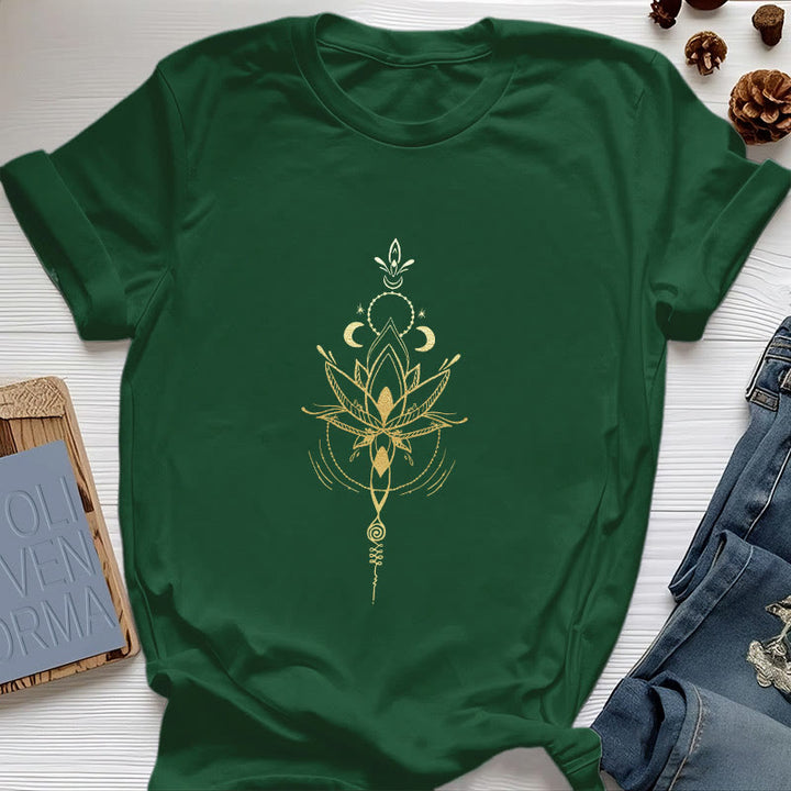 T-shirt en coton Olivenorma avec protection des phases de la lune et du lotus - Vert foncé - 2XL - image 0