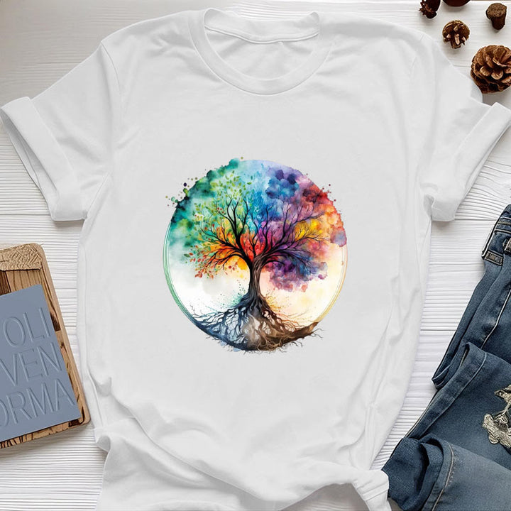 T-shirt en coton spirituel Olivenorma Rainbow Tree of Life - Blanc - 2XL - image 0