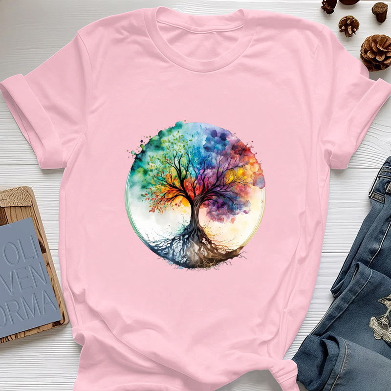 T-shirt en coton spirituel Olivenorma Rainbow Tree of Life - Rose - 2XL - image 13