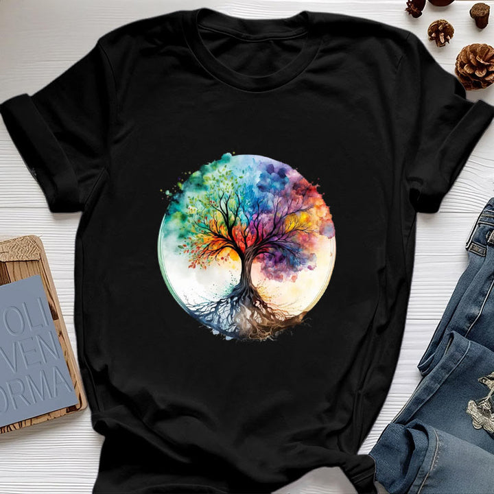 T-shirt en coton spirituel Olivenorma Rainbow Tree of Life - Noir - 2XL - image 5