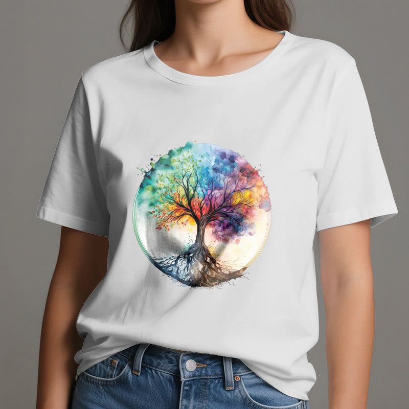 T-shirt en coton spirituel Olivenorma Rainbow Tree of Life - image 1