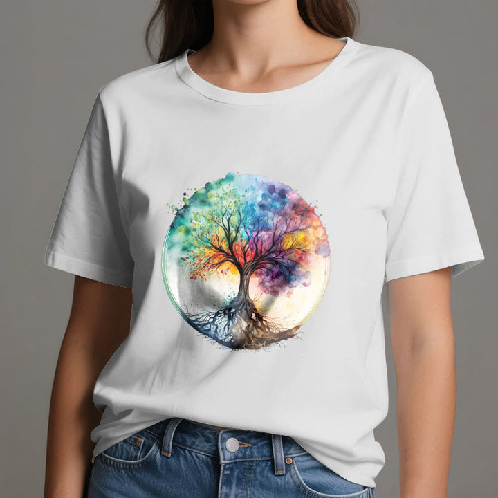 T-shirt en coton spirituel Olivenorma Rainbow Tree of Life - image 1