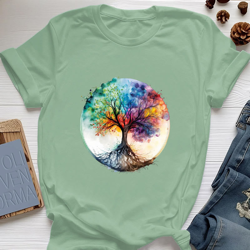 T-shirt en coton spirituel Olivenorma Rainbow Tree of Life - Vert clair - 2XL - image 17