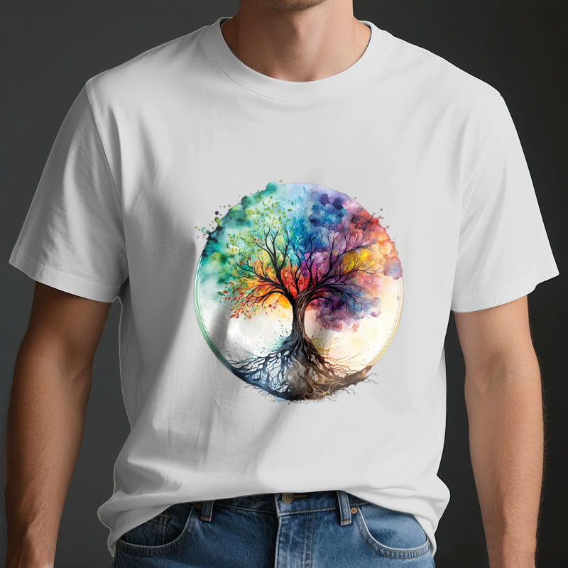 T-shirt en coton spirituel Olivenorma Rainbow Tree of Life - image 3