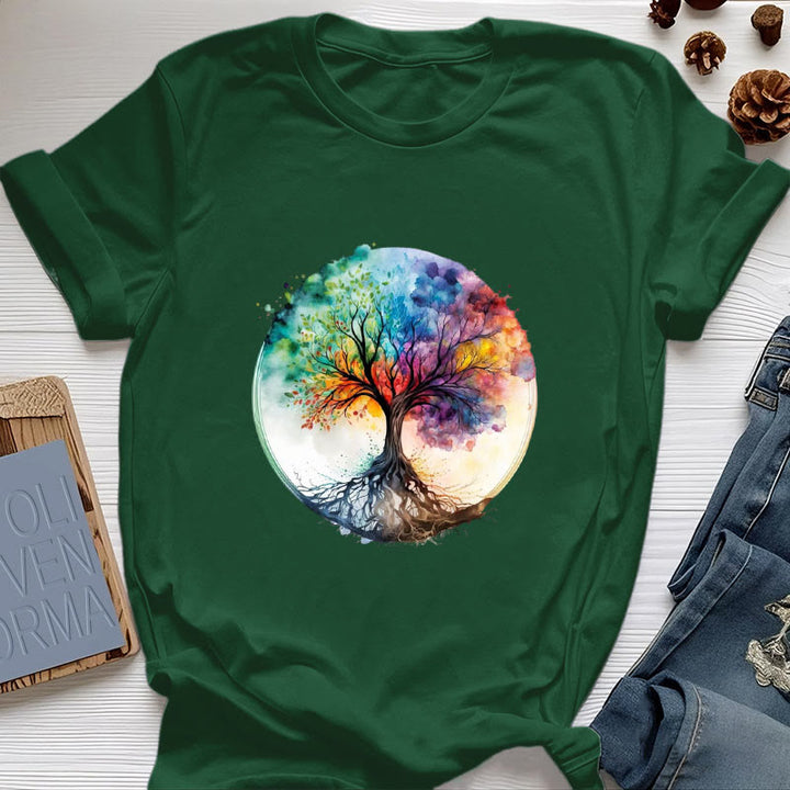 T-shirt en coton spirituel Olivenorma Rainbow Tree of Life - Vert foncé - 2XL - image 19