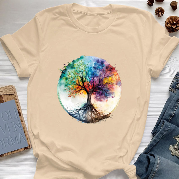T-shirt en coton spirituel Olivenorma Rainbow Tree of Life - Jaune - 2XL - image 9