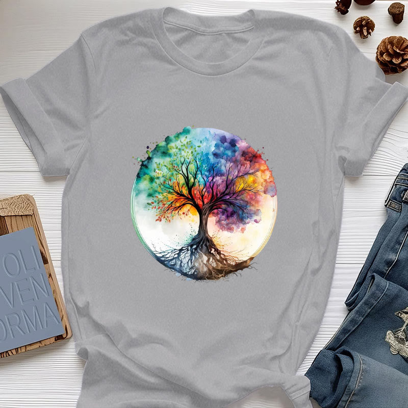 T-shirt en coton spirituel Olivenorma Rainbow Tree of Life - Gris - 2XL - image 7