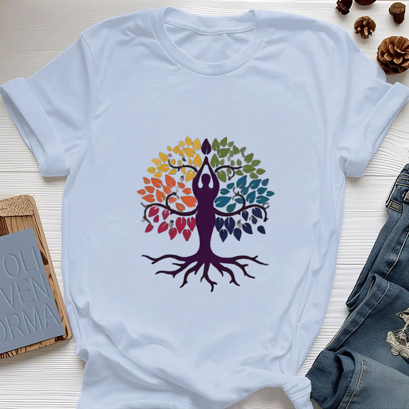 T-shirt en coton Olivenorma Yoga Tree Spiritual - Bleu - 2XL - image 11
