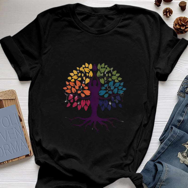 T-shirt en coton Olivenorma Yoga Tree Spiritual - Noir - 2XL - image 5