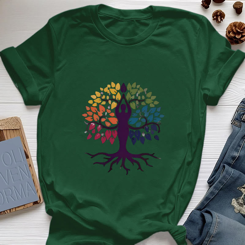 T-shirt en coton Olivenorma Yoga Tree Spiritual - Vert foncé - 2XL - image 19