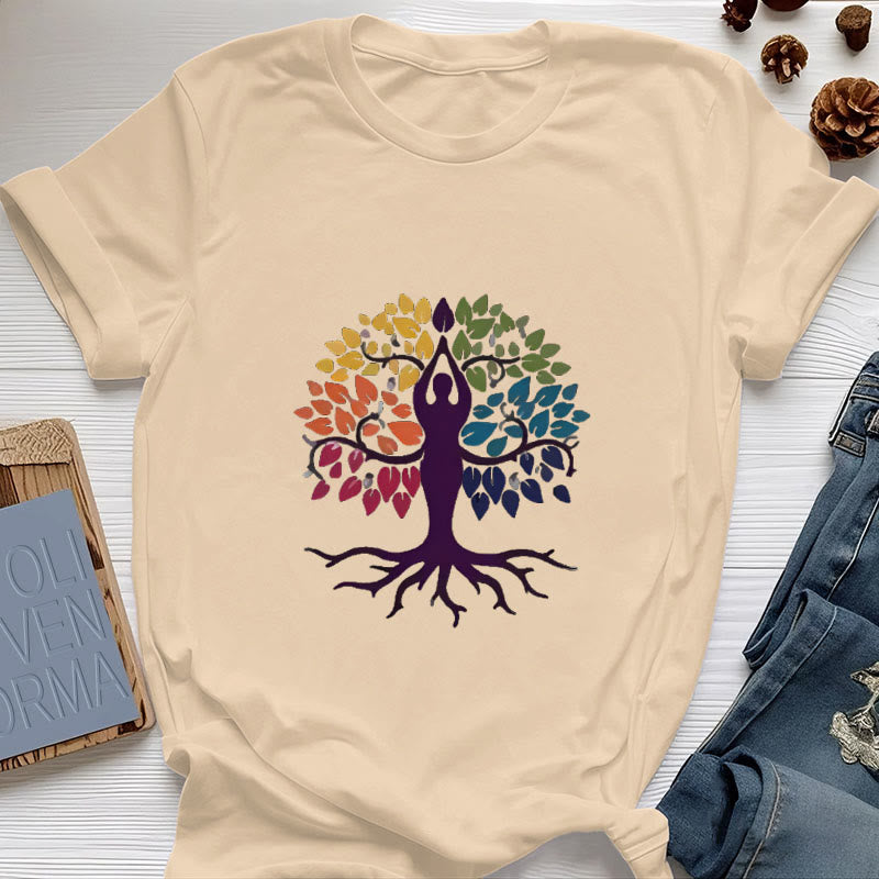 T-shirt en coton Olivenorma Yoga Tree Spiritual - Jaune - 2XL - image 9