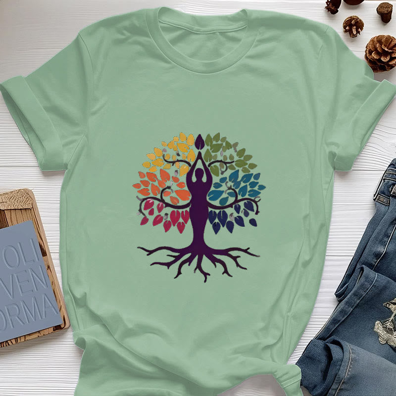T-shirt en coton Olivenorma Yoga Tree Spiritual - Vert clair - 2XL - image 17