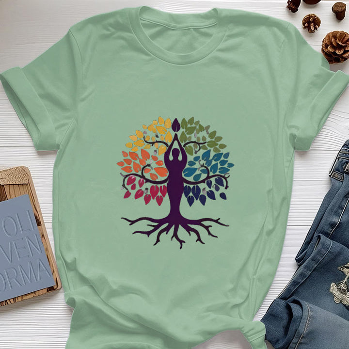 T-shirt en coton Olivenorma Yoga Tree Spiritual - Vert clair - 2XL - image 17