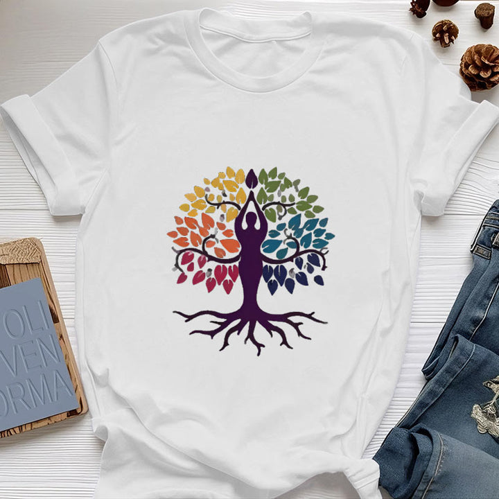 T-shirt en coton Olivenorma Yoga Tree Spiritual - Blanc - 2XL - image 0