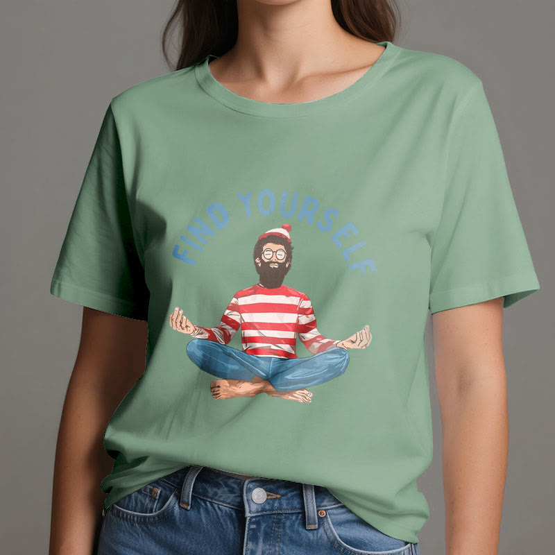 T-shirt en coton Olivenorma « FIND YOURSELF » avec inscription « Méditation spirituelle » - image 2