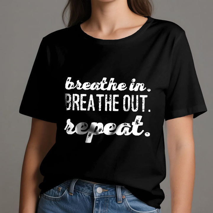 T-shirt Olivenorma « Inspirez, expirez » avec inscription « Méditation spirituelle » - image 2