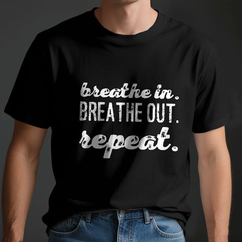 T-shirt Olivenorma « Inspirez, expirez » avec inscription « Méditation spirituelle » - image 3