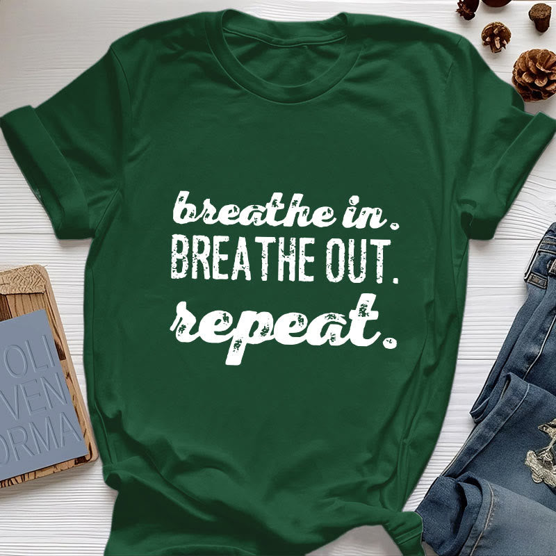 T-shirt Olivenorma « Inspirez, expirez » avec inscription « Méditation spirituelle » - Vert foncé - 2XL - image 19