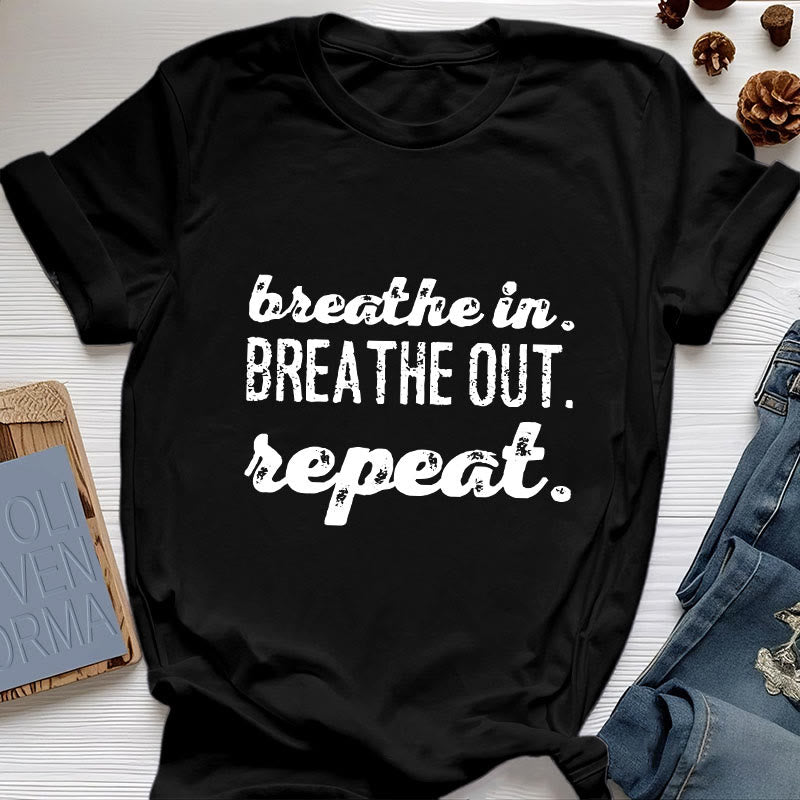 T-shirt Olivenorma « Inspirez, expirez » avec inscription « Méditation spirituelle » - Noir - 2XL - image 0