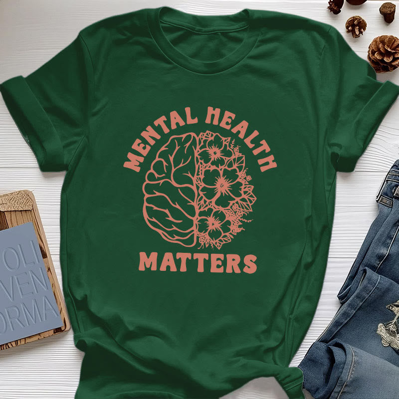 T-shirt en coton inspirant Olivenorma « LA SANTÉ MENTALE COMPTE » - Vert foncé - 2XL - image 20