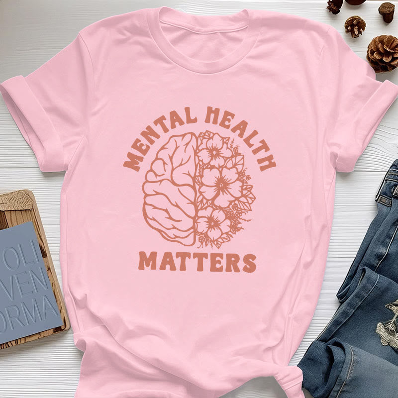 T-shirt en coton inspirant Olivenorma « LA SANTÉ MENTALE COMPTE » - Rose - 2XL - image 15