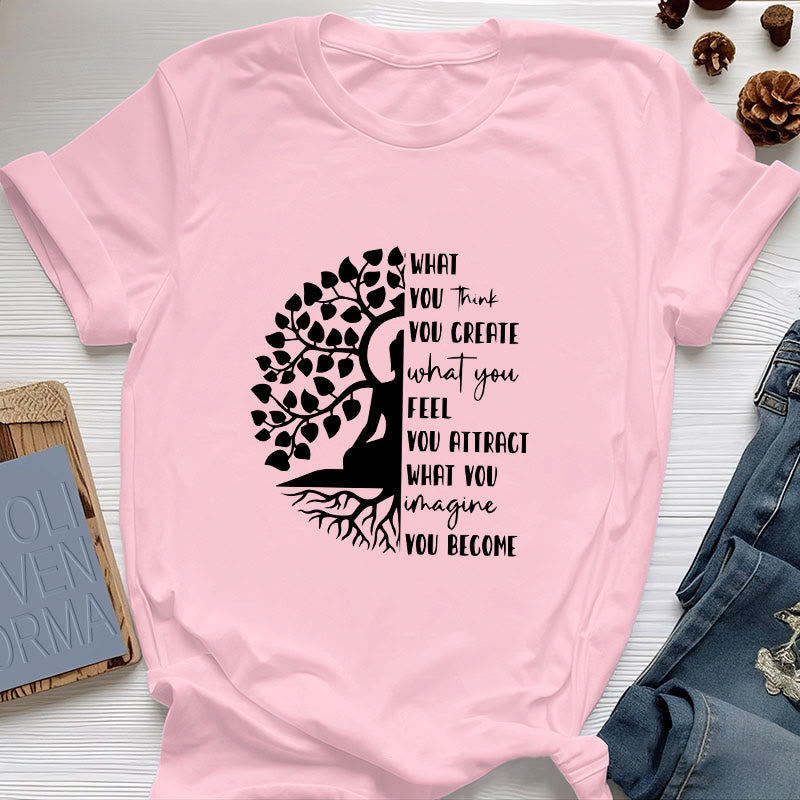 T-shirt en coton Olivenorma Arbre de vie Yoga Méditation - Rose - 2XL - image 15