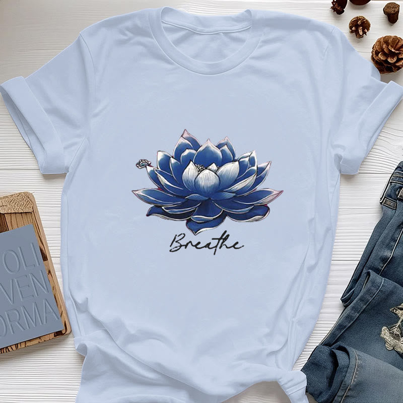 T-shirt spirituel Olivenorma « BREATHE » Lotus Yoga Apparel - Bleu - 2XL - image 11