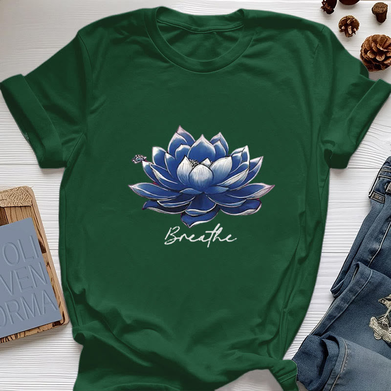 T-shirt spirituel Olivenorma « BREATHE » Lotus Yoga Apparel - Vert foncé - 2XL - image 19