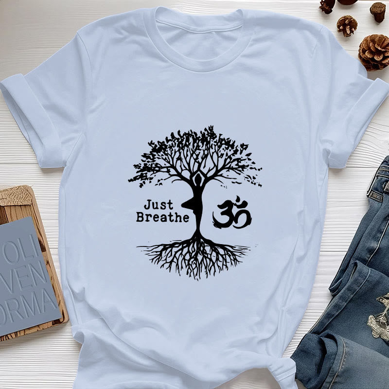 T-shirt Olivenorma « JUST BREATHE » Yoga Tree Symbole OM Spirituel - Bleu - 2XL - image 14