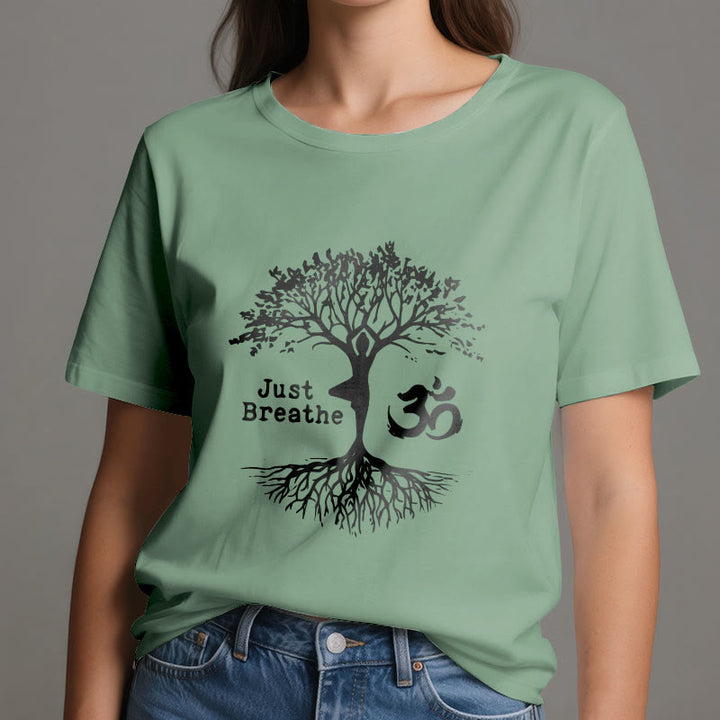 T-shirt Olivenorma « JUST BREATHE » Yoga Tree Symbole OM Spirituel - image 1