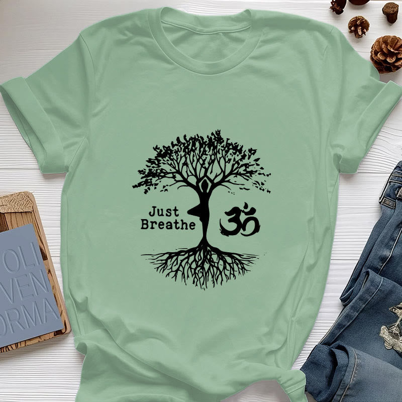 T-shirt Olivenorma « JUST BREATHE » Yoga Tree Symbole OM Spirituel - Vert clair - 2XL - image 0