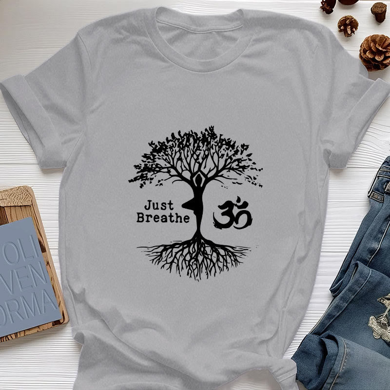 T-shirt Olivenorma « JUST BREATHE » Yoga Tree Symbole OM Spirituel - Gris - 2XL - image 9