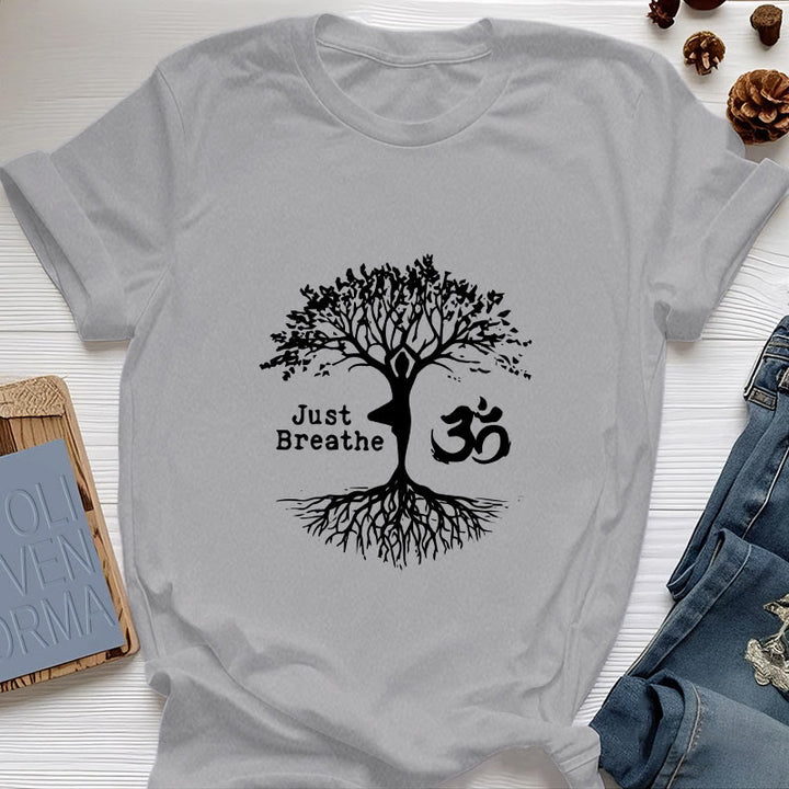 T-shirt Olivenorma « JUST BREATHE » Yoga Tree Symbole OM Spirituel - Gris - 2XL - image 9