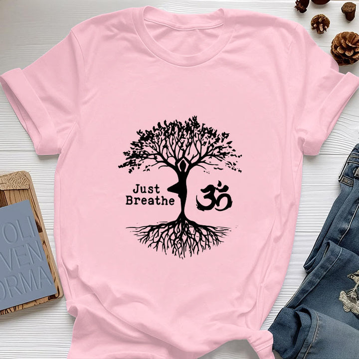 T-shirt Olivenorma « JUST BREATHE » Yoga Tree Symbole OM Spirituel - Rose - 2XL - image 15