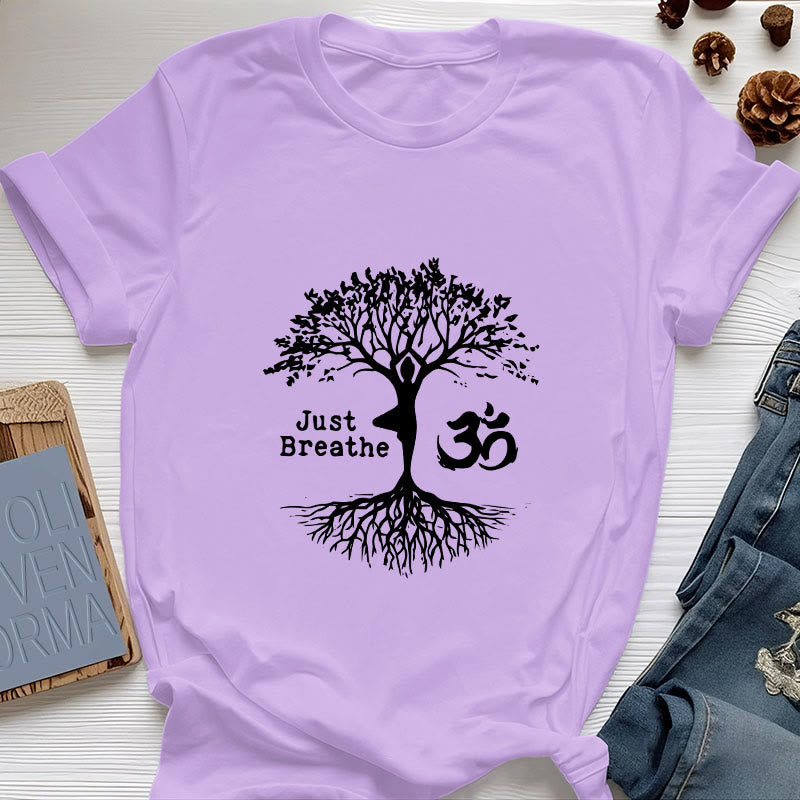T-shirt Olivenorma « JUST BREATHE » Yoga Tree Symbole OM Spirituel - Violet - 2XL - image 17