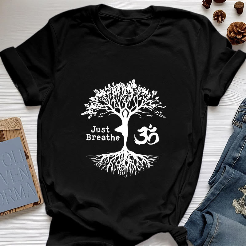 T-shirt Olivenorma « JUST BREATHE » Yoga Tree Symbole OM Spirituel - Noir - 2XL - image 7