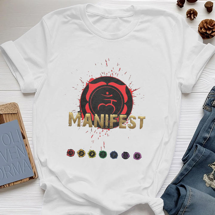 T-shirt unisexe Olivenorma « MANIFEST » à manches courtes pour le chakra de la gorge - Chakra racine - JE SUIS - Blanc - 2XL - image 23