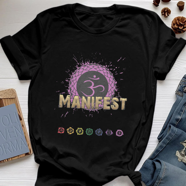 T-shirt unisexe Olivenorma « MANIFEST » à manches courtes pour le chakra de la gorge - Chakra de la couronne - JE COMPRENDS - Noir - 2XL - image 14