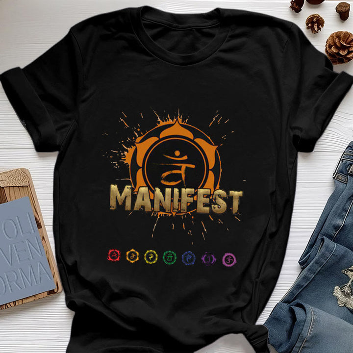 T-shirt unisexe Olivenorma « MANIFEST » à manches courtes pour le chakra de la gorge - Chakra sacré - JE SENS - Noir - 2XL - image 0