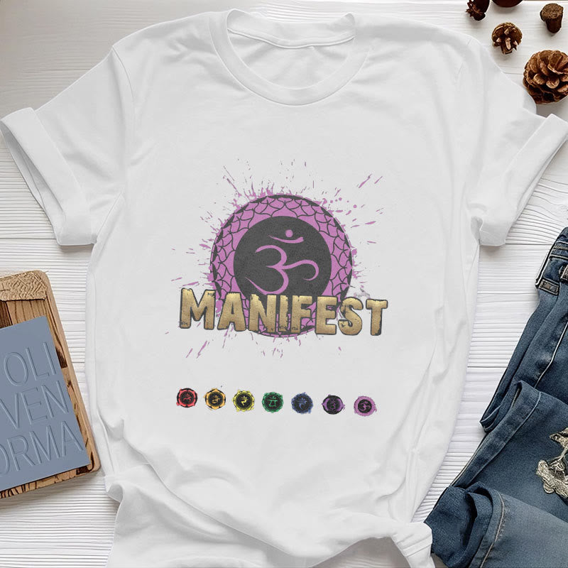T-shirt unisexe Olivenorma « MANIFEST » à manches courtes pour le chakra de la gorge - Chakra de la couronne - JE COMPRENDS - Blanc - 2XL - image 17