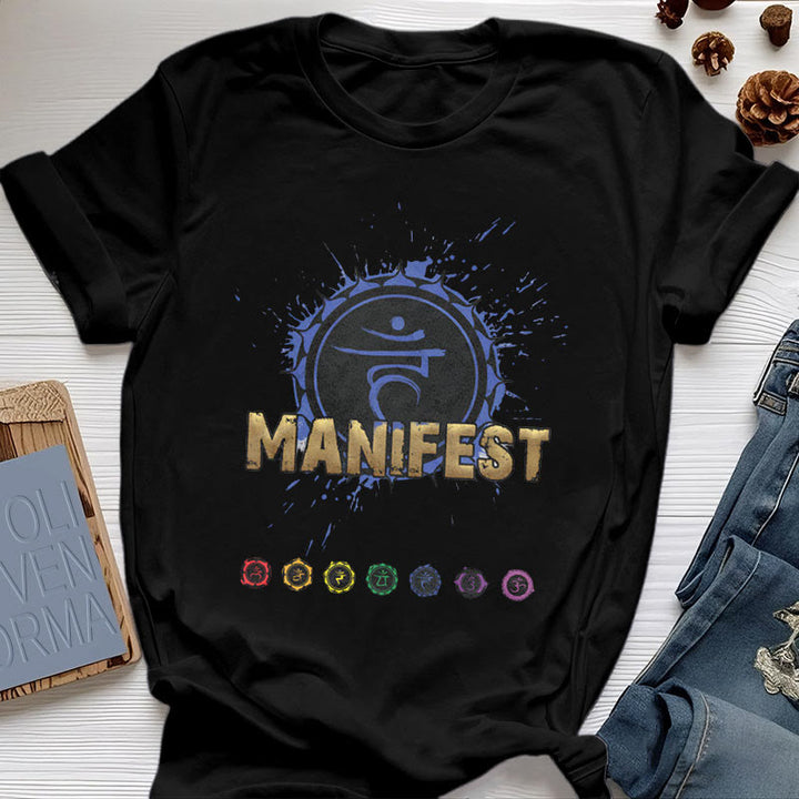 T-shirt unisexe Olivenorma « MANIFEST » à manches courtes pour le chakra de la gorge - Chakra de la gorge - JE PARLE - Noir - 2XL - image 8